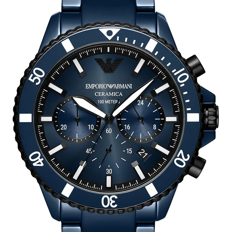 Emporio Armani World Explorer Blue Dial Ceramic Men's Watch- AR70009